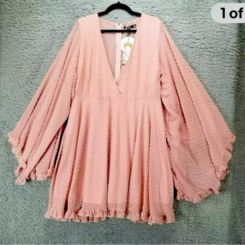 Elloquii dress pink bell sleeve flowing skater dress